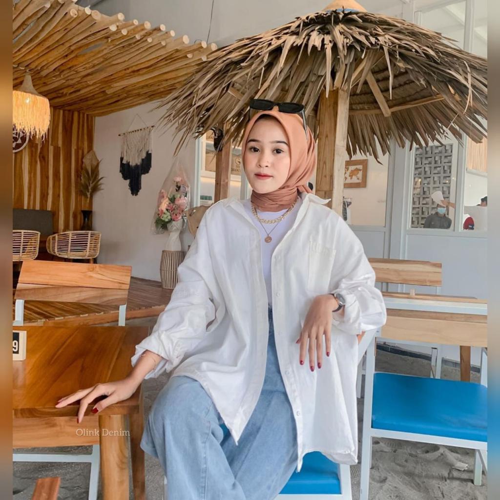 Kemeja Linen  Oversize Polos / Olivia Shirt/Kemeja Panjang Wanita Kekinian