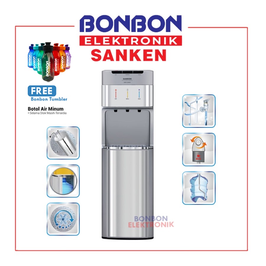 [GOJEK/GRAB] Sanken Dispenser Galon Bawah HWD-C200SS Kompressor Silver