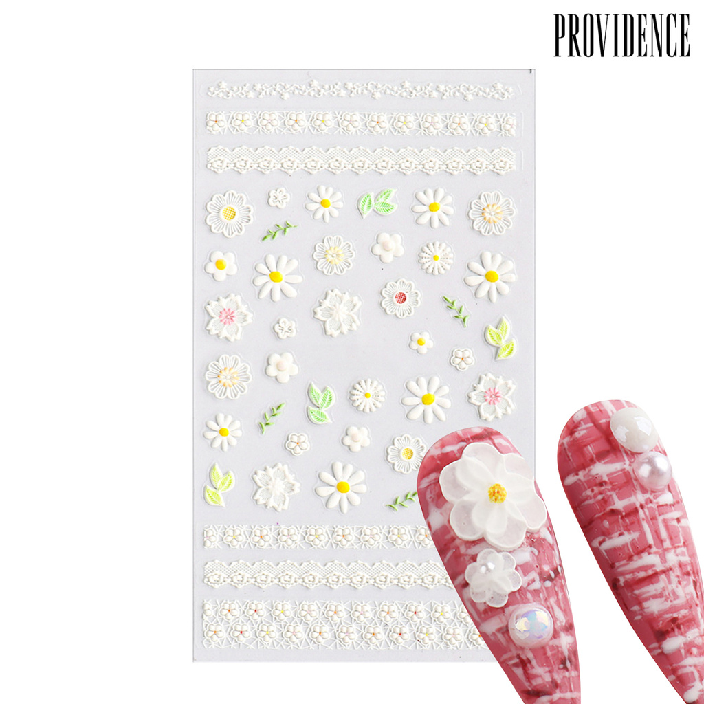 Providence Nail Sticker Lace Design 5D Engraved Nail Art Decoration Manicure White Rose Flower Tips for Female