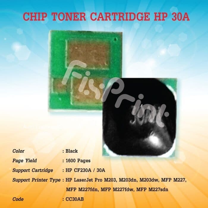 Chip Toner HP 30A CF230A Cartridge Printer M203 MFP M227fdn M227fdw FSB1518