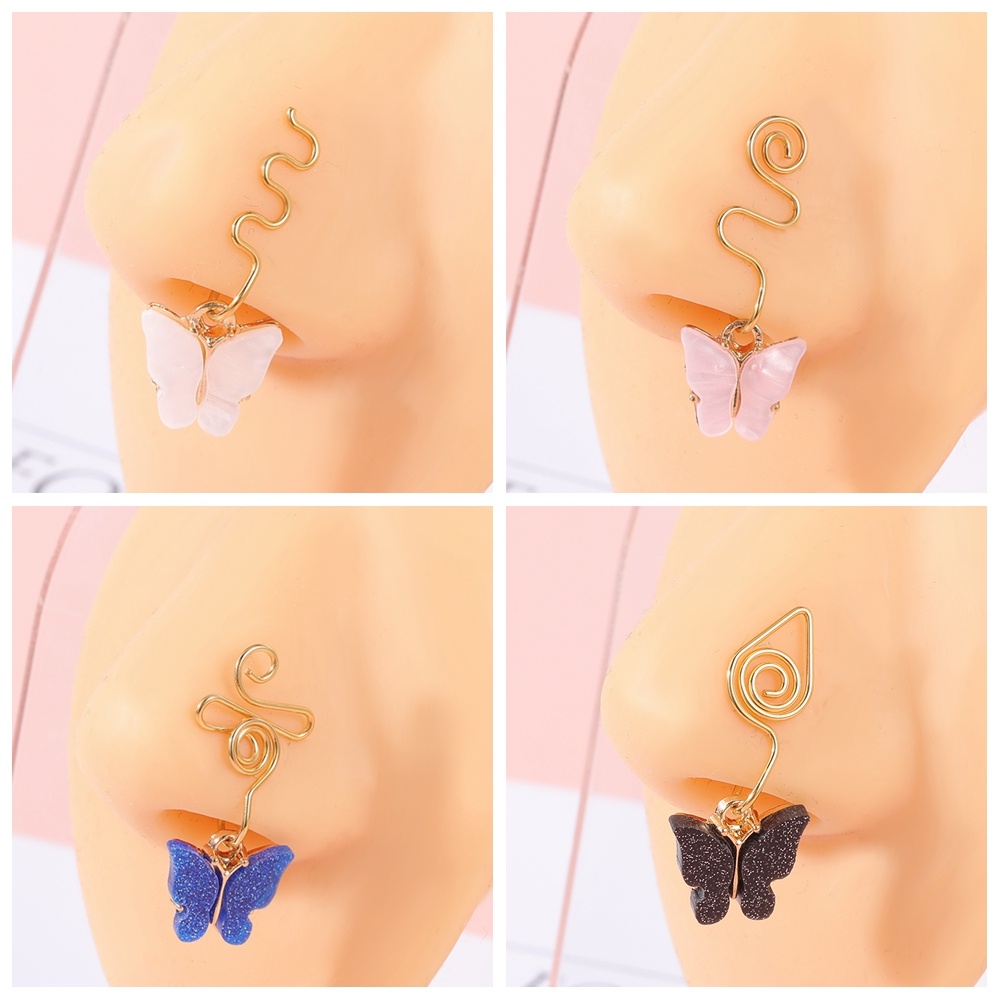 1pc Cincin Tindik Hidung Model Butterfly Spiral Bahan Stainless Steel Untuk Wanita
