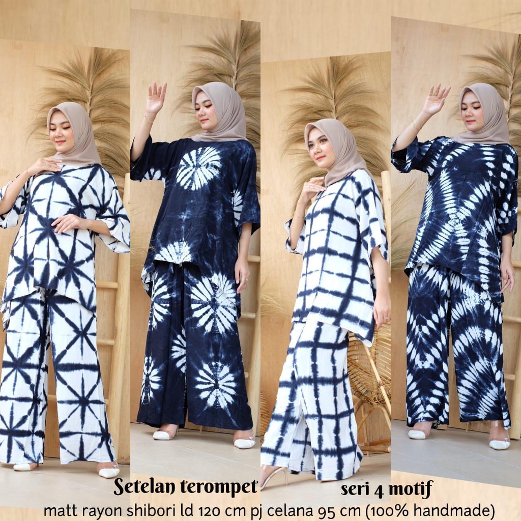 Setelan Terompet Shibori Batik Tie Dye Rayon Daily Set Batik Home Set Jumbo Muslim Casual Pesta