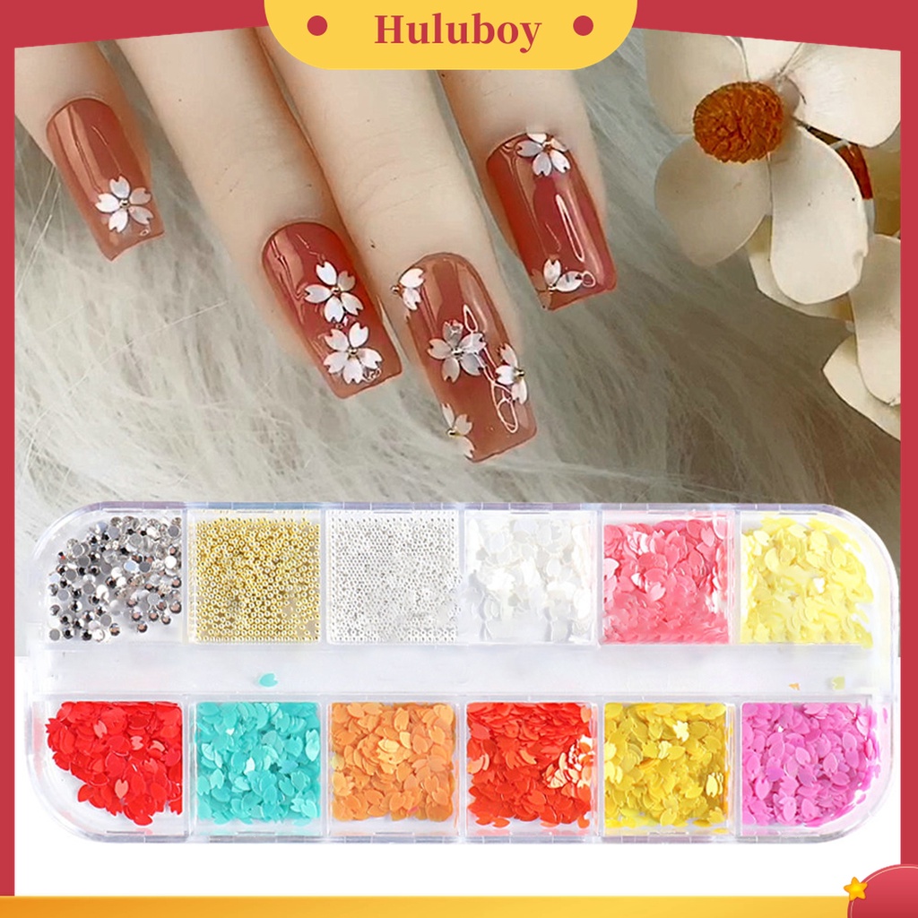 Huluboy Huluboy♡ 1 Kotak Daun Bunga Sakura Bahan Resin Tahan Air Untuk Dekorasi Nail Art