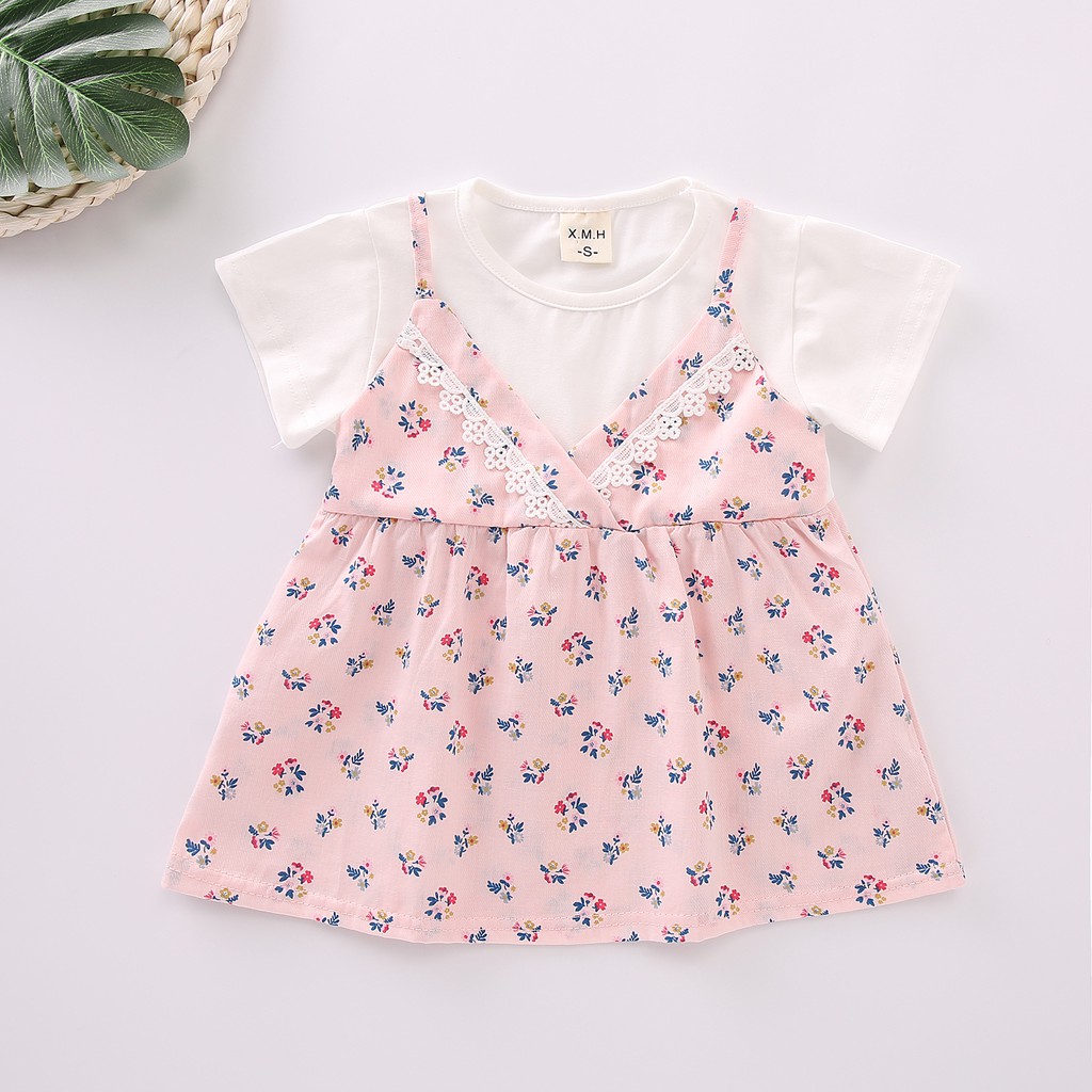 Dress Anak Perempuan Jumpsuit Motif Bunga Import Bahan Cotton Lembut Estimasi usia 3 Bln -4 Tahun-Pink