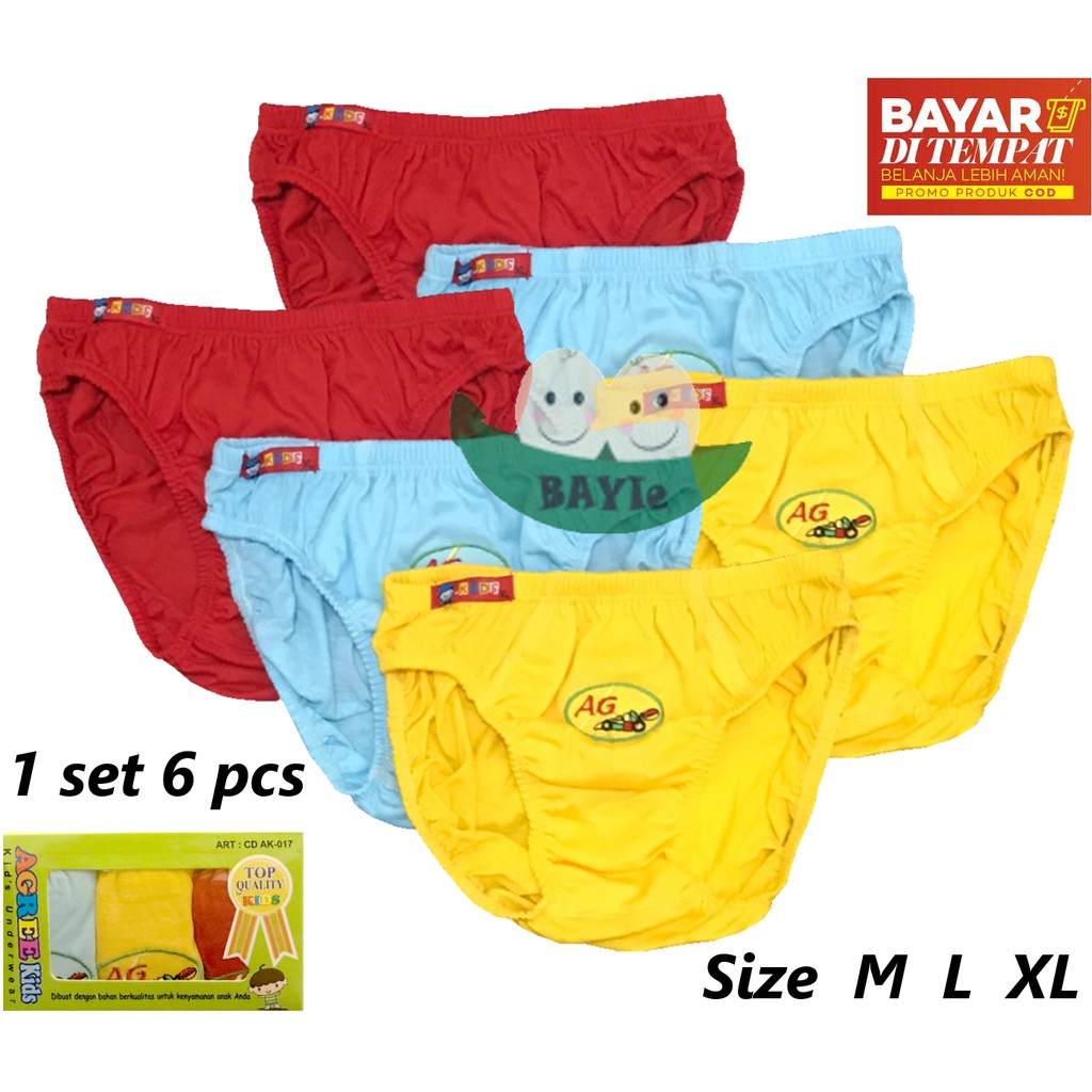 BAYIe - 6 PCS Celana Dalam / CD Anak laki-laki Cowok AGREE Kids AK-017 / Kid's Underwear size M L XL