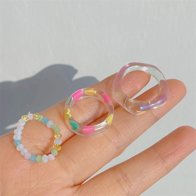 3pcs / Set Cincin Mutiara Bahan Akrilik Gaya Korea