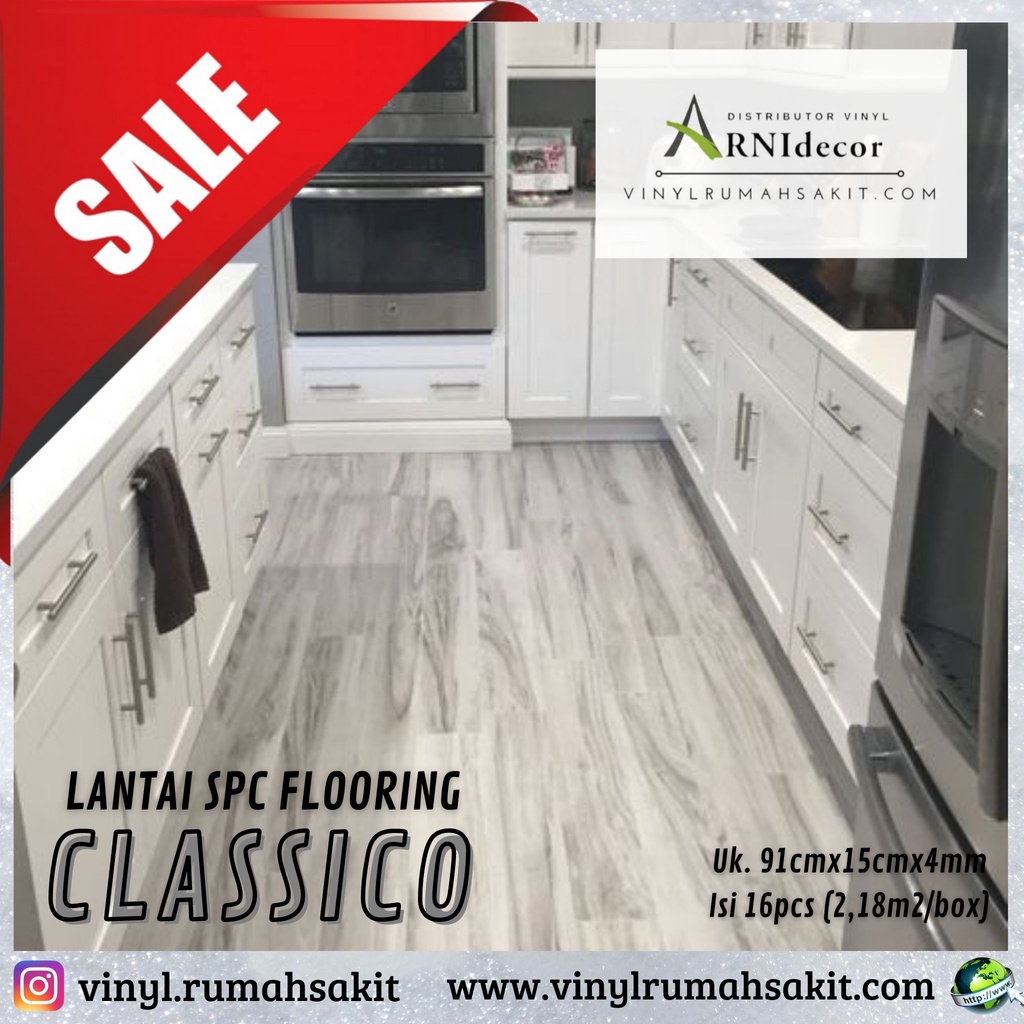 Lantai SPC Flooring Premium Classico Tebal 4mm Motif Kayu - Ready Stok
