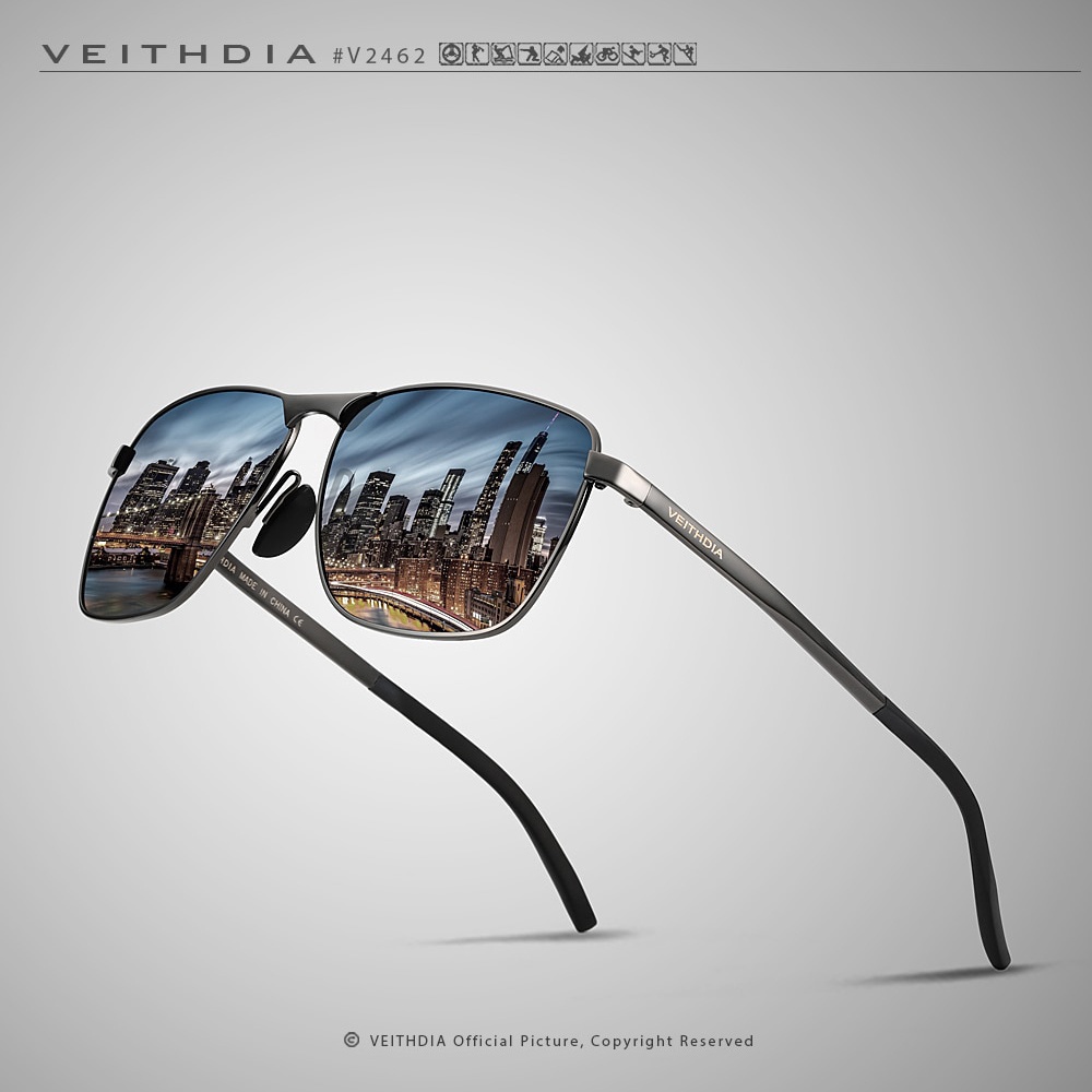Veithdia Kacamata Vintage UV Polarized Sunglasses 2462 HITAM