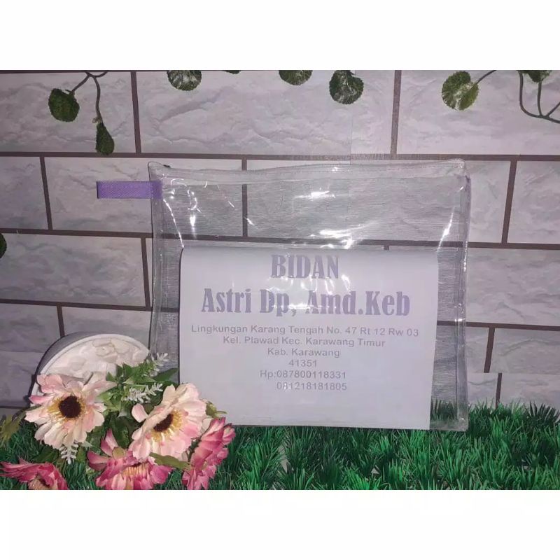 SOUVENIR BIDAN/DOMPET MIKA TEMPAT KARTU KB/DOMPET MIKA SABLON NAMA BIDAN