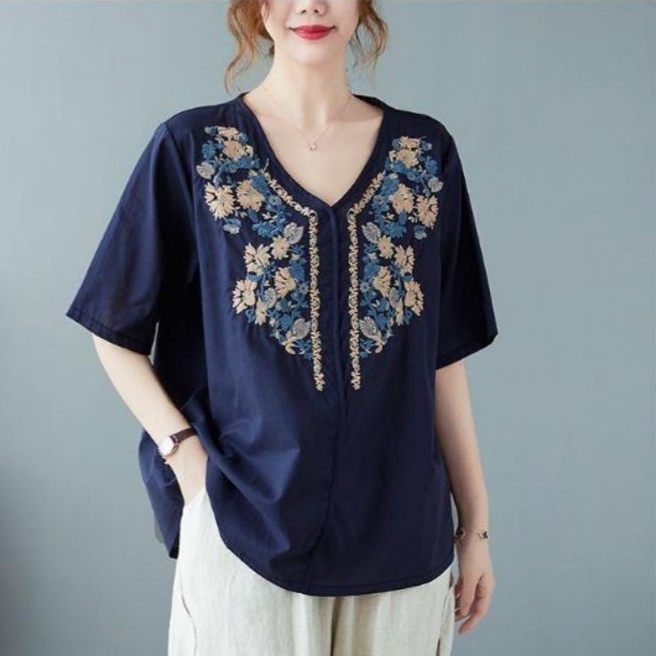 5073 Baju atasan blouse blus keeah vneck bordir pesta korean style wanita import baju atasan blouse 