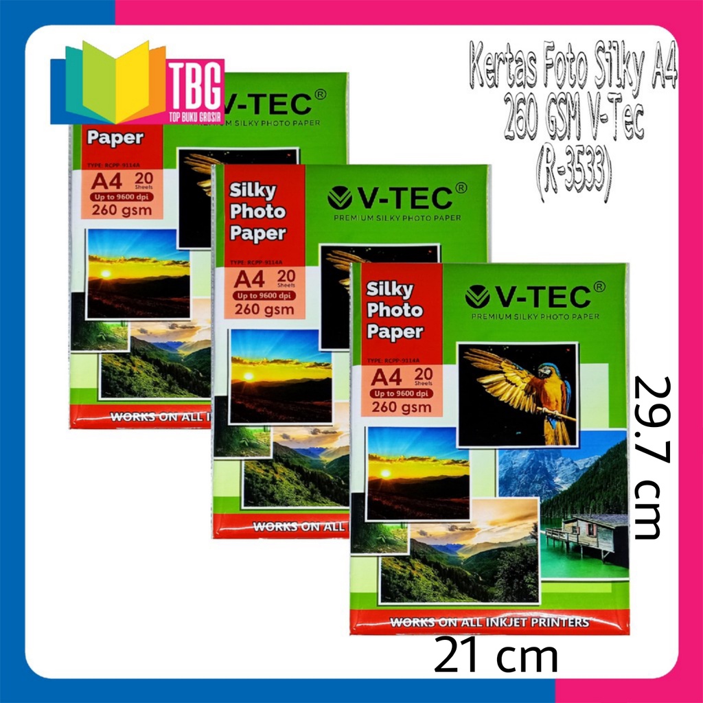 

1 PACK (20 LEMBAR) KERTAS FOTO SILKY A4 260 GSM GPP 9114A V-TEC / SILKY PHOTO PAPER (R-3533)