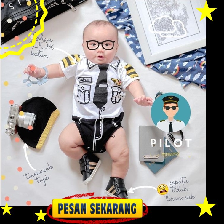 Baju Jumper Bayi Laki-laki Perempuan Lengan Pendek Motif Karakter Lucu Pilot