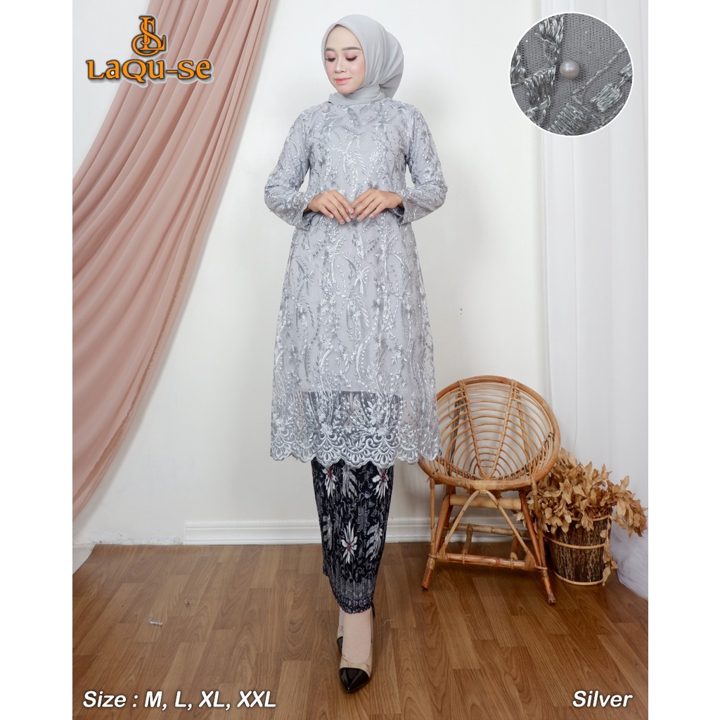 Setelan Kebaya Tunik Tulle Import Modern Outfit Kondangan Wanita Terbaru Dress Brukat By Laquse_kebaya2