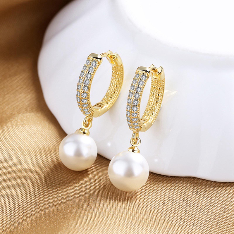 Women Fashion Jewelry Pearl Gold Stud Earings Ladies Simple Channels Earrings Jewellery Elegant Earing