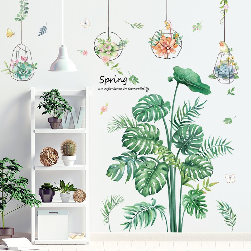 Q 47 WALLSTICKER WALLSTIKER WALLPAPER WALPAPER WALL STICKER STIKER DINDING POT DAUN PISANG PALEM KAKTUS Q47 MONSTERA MONTERA HIJAU PAPER LEAF CAFE DEKORASI RUMAH RUANG TAMU WALSTICKER KERAMIK PINTU JENDELA KACA KAMAR MANDI KRAMIK LEMARI DAPUR KITCHEN 3d