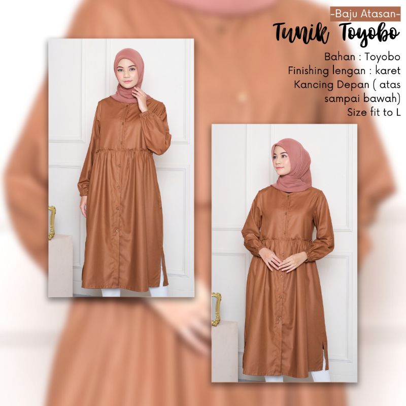 New-Tunik Wanita Toyobo/Baju Atasan Polos_Tunik Nadira Rempel Kancing Depan -Bahan Toyobo Premium