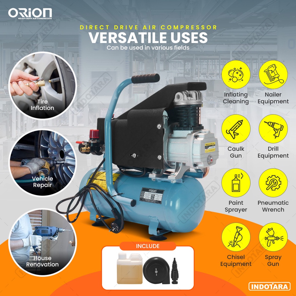 Kompresor Angin 0.75 Kw 3/4 HP 10L Air Compressor Orion type DC75M