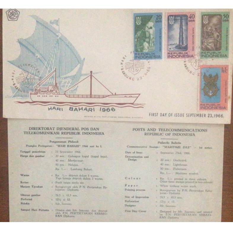 Sampul Hari Pertama (SHP / FDC) Prangko HARI BAHARI th 1966