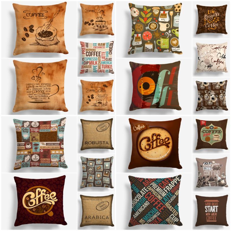 SARUNG BANTAL SOFA PRINT MOTIF KOPI COFFEE CAFE 40X40 CM