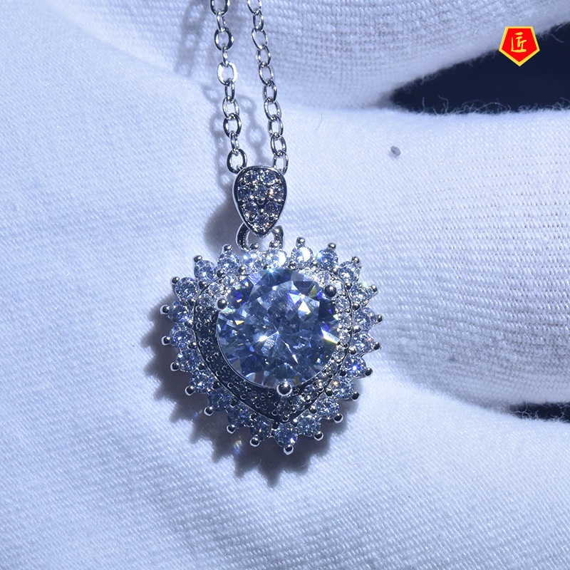 [Ready Stock]Pt950 Platinum Bright Rhinestone Heart-Shaped Pendant Fashion