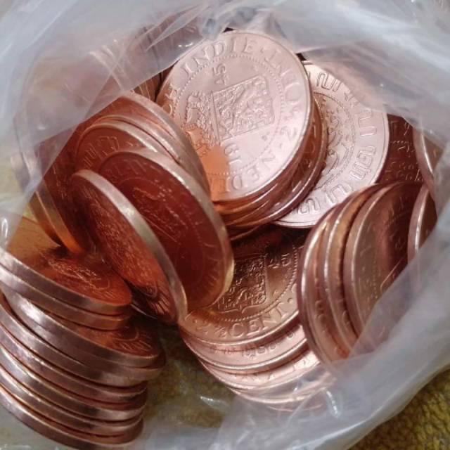 Koin kerokan gobang benggol 2 1/2 cent 1945 kinclong