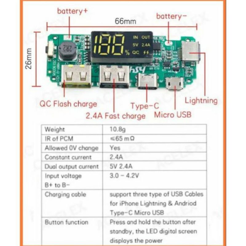 CIRCUIT MODUL POWER BANK LCD USB 5V 2.4A CHARGER