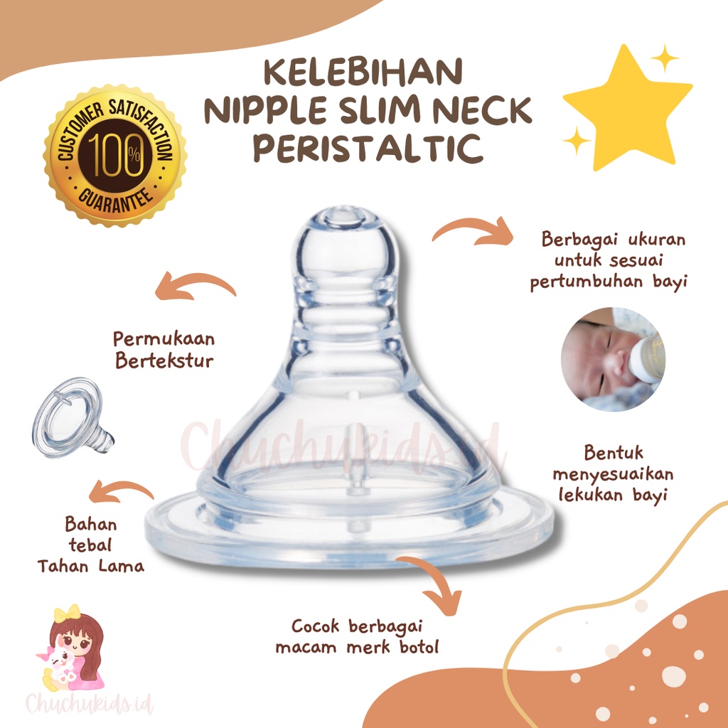 Dot Bayi Nipple Peristaltic SLIM NECK Pacifier Botol Susu / Empeng Bayi Untuk Tipe Botol peristaltik slim neck