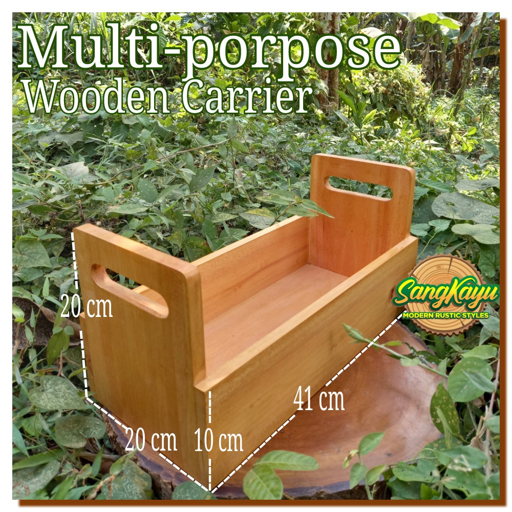 Kotak serbaguna storage box Carrier 41x20x20cm keranjang kayu serbagun