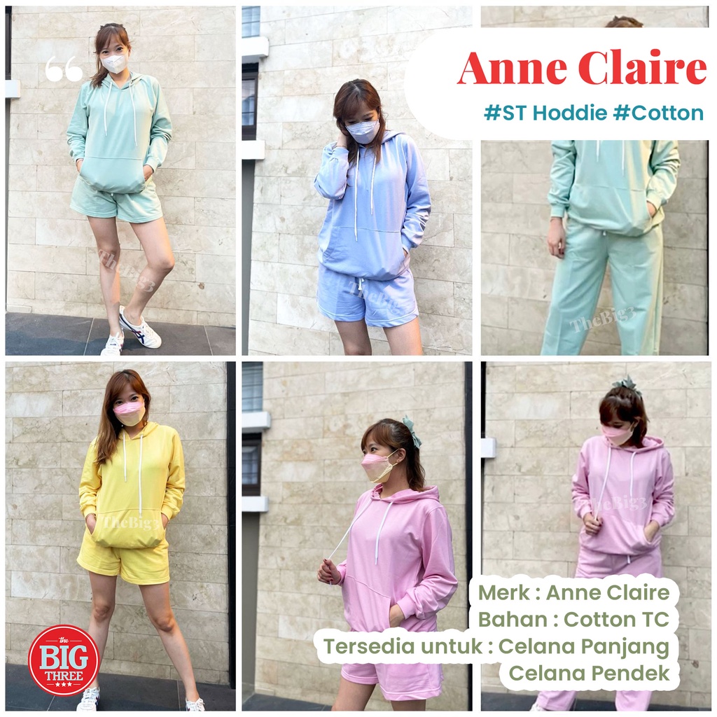 ANNE CLAIRE Setelan Hoodie Celana Pendek Panjang Body Fit BabyDoll Baju tidur - Blue Black Grey Navy TBT