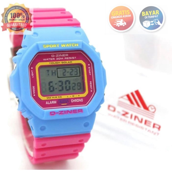 COD JAM TANGAN WANITA DZINER DZ8200 DIGITAL ORIGINAL ANTI AIR(ADA 2 WARNA) - 1. PINK BLUE KEREN KADO