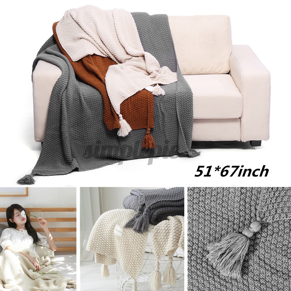 Large Soft Warm Hand Chunky Knit Blanket Thick Yarn Wool Bulky Bed Shopee Indonesia