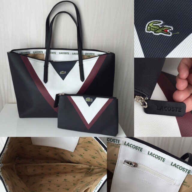 Tas Wanita Branded Bag Lacoste Tote V Premium Free Pouch Dompet Tas Branded