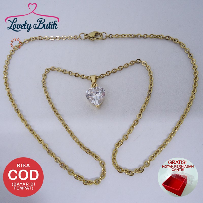 Lovely MIni Golden Heart Kalung Titanium Wanita