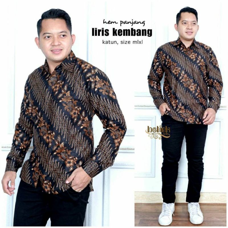 Batik Pria Lengan Panjang Gus Azmi BATIK AZMIL HRB026 motif KERATONAN Kode 002 size M L XL XXL Regul