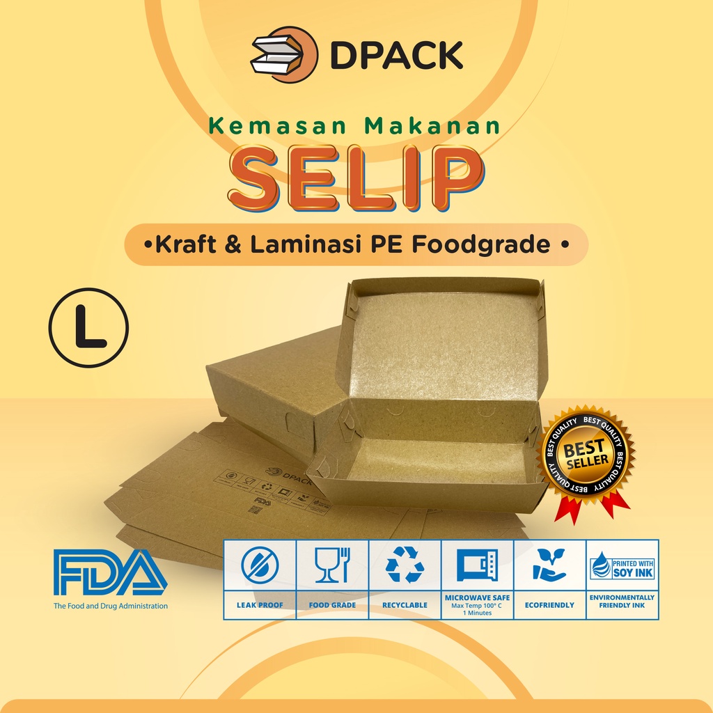Kotak Makan Kertas / Paper Lunch Box / Kemasan Makanan Kraft Size L