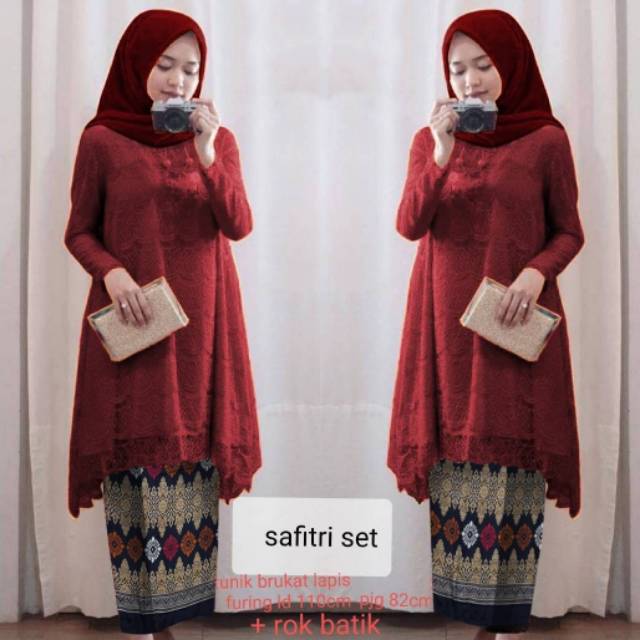 KEBAYA BROKAT SAFITRI SETELAN TUNIK BRUKAT BAJU WANITA BAJU KEBAYA WANITA