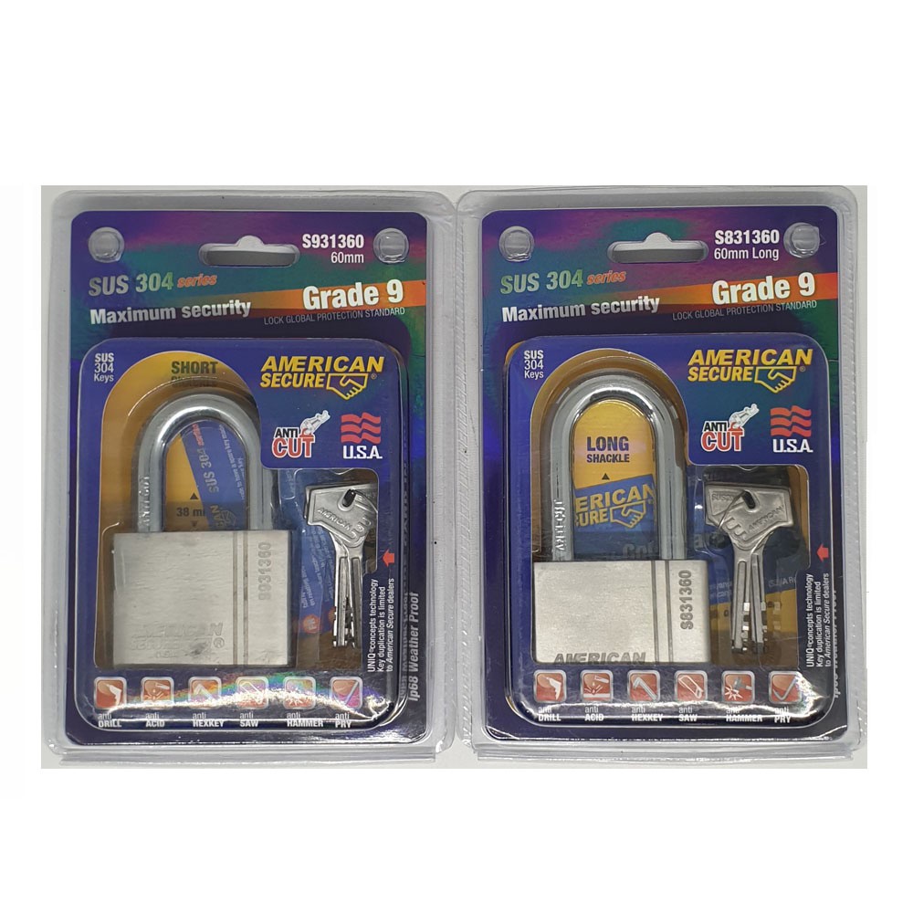 PAKET 2 SET AMERICAN SECURE 60 SHORT &amp; 60 LONG GEMBOK ANTI MALING