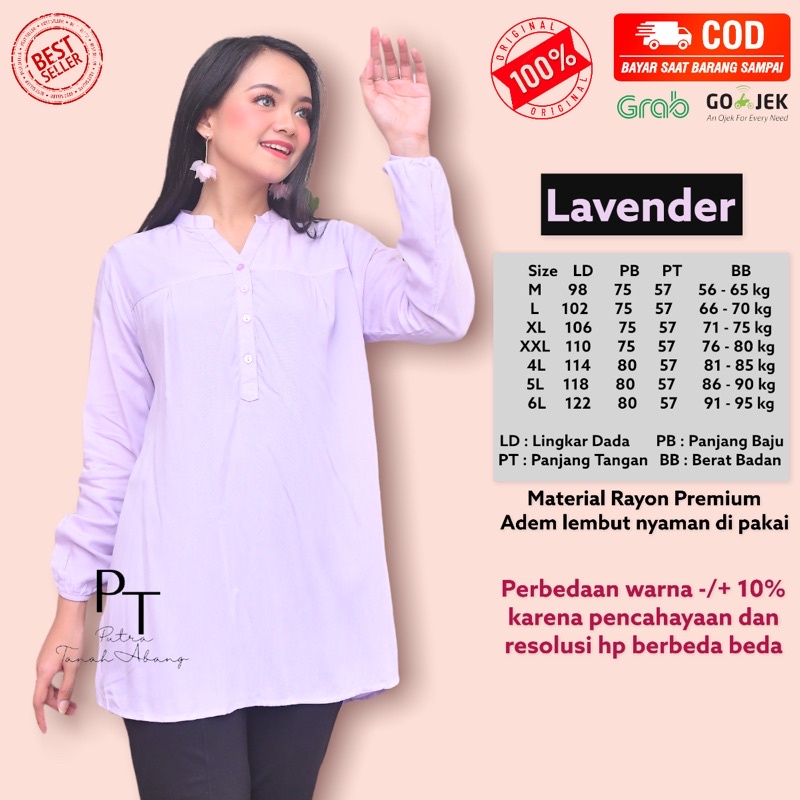 blouse atasan big size lavender ungu muda lilac pakaian baju wanita cewek perempuan muslimah jumbo B