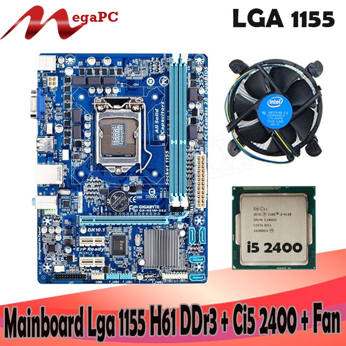 Mainboard Lga 1155 H61 DDR3 + Processor Core i5 2400 + Fan