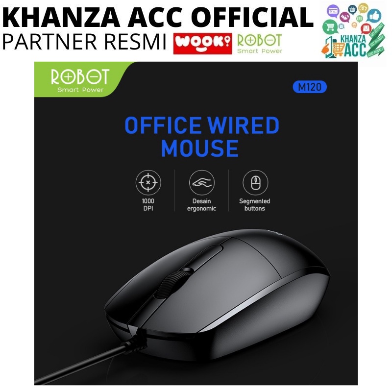 KHANZAACC ROBOT M120 Office Mouse Wired 1000 DPI Ergonomic Design with Anti-Slip Scroll Wheel