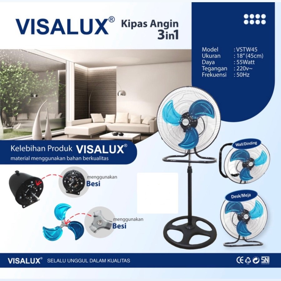 KIPAS ANGIN 3IN1 VISALUX 18 INCH KIPAS BERDIRI MEJA GANTUNG STAND FAN