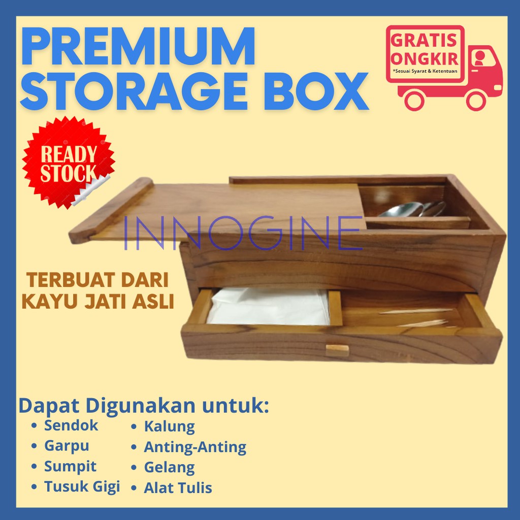 Kotak kayu perhiasan kayu Jati Restoran Simpan Sendok Garpu Sumpit Tisu Cutlery Box Kotak Alat Tulis