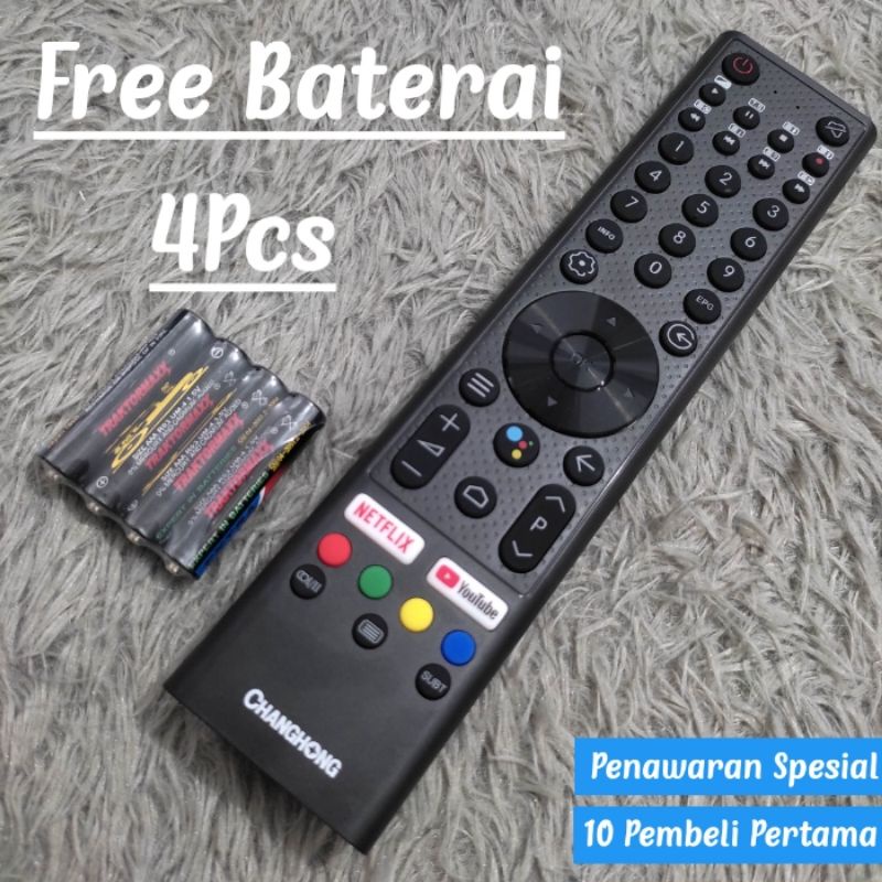 Remot TV CHANGHONG Android Bonus Baterai 4Pcs Remote TV CHANGHONG Android TV Remote CHANGHONG Androi