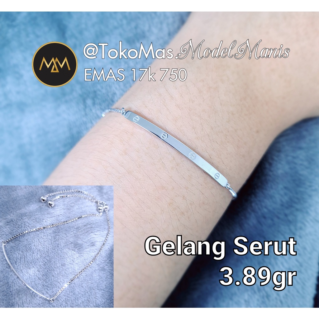 Gelang serut Plat cartie* emas putih 750 kadar 17k