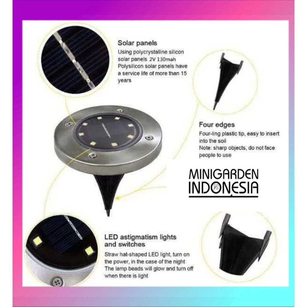LAMPU TAMAN TANCAP 8 LED Solar Cell Garden Lamp Tenaga Surya emergency Outdoor Waterproof dekorasi