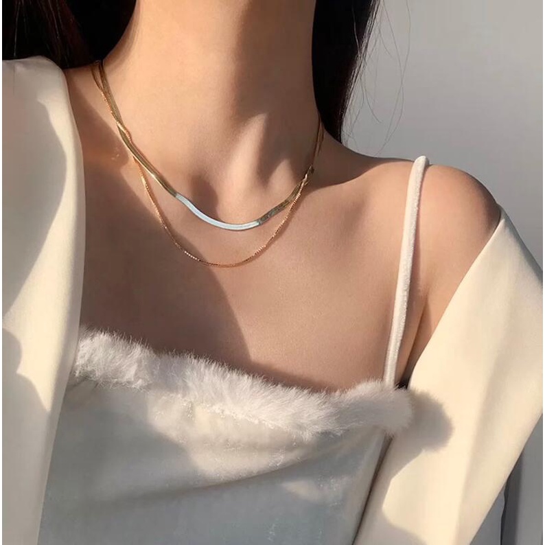 Kalung Model Double Layer Warna Emas Untuk Wanita