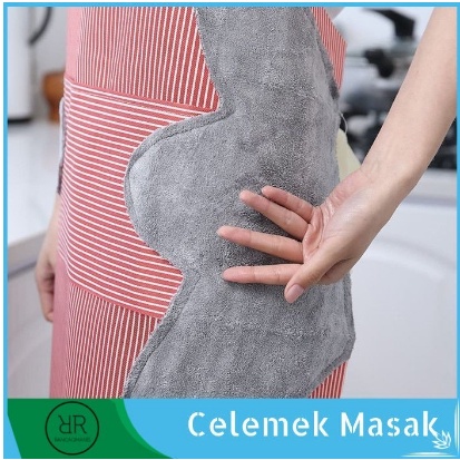 Celemek Apron Motif Salur Premium Celemek Masak Dapur Anti Air Minyak + Lap Tangan Serbaguna