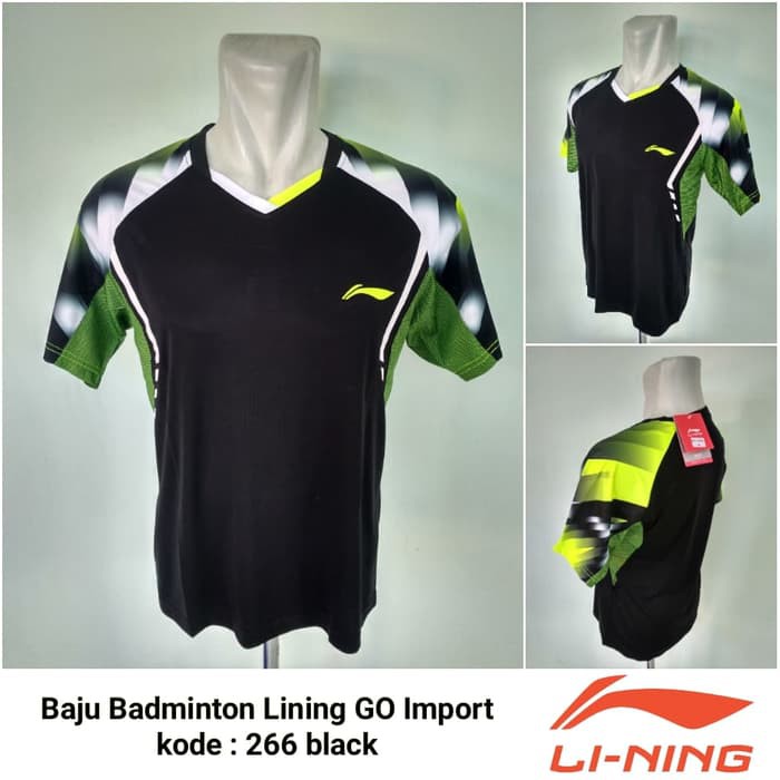 Baju kaos badminton lining 266 BLACK kaos olahraga lining impor