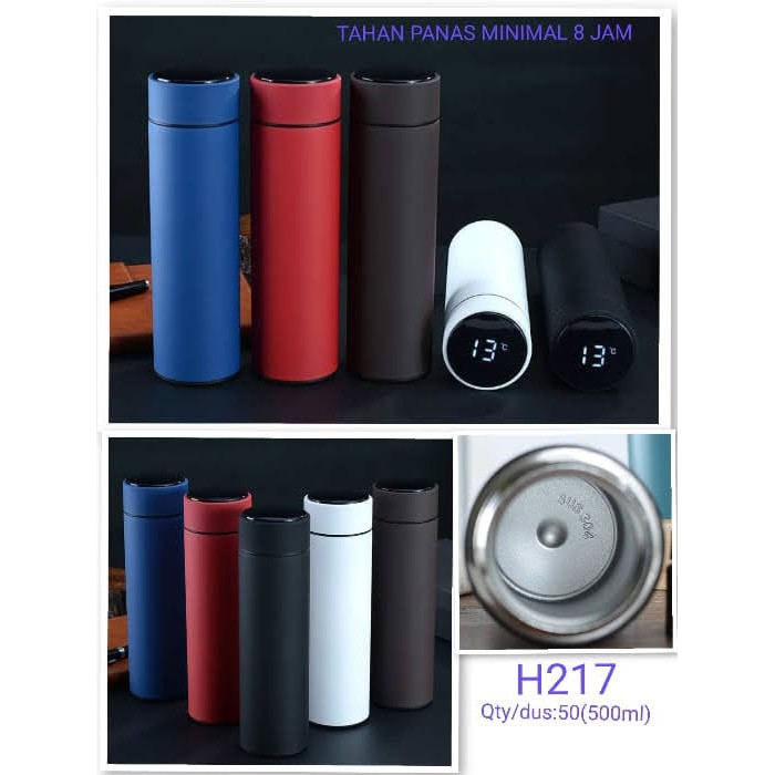 H217 Termos Air Panas LED Temperatur Suhu Botol Vacuum Tumbler / Termometer LED Digital Doff Karet