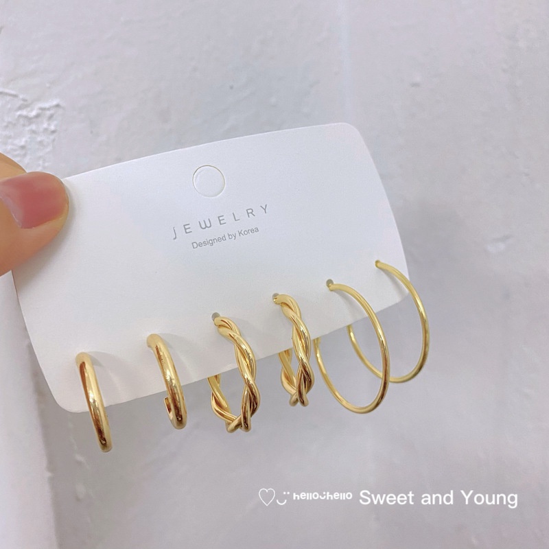 3pcs / Set Anting Tusuk / Stud Model Twist Bahan Silver S925 Untuk Wanita